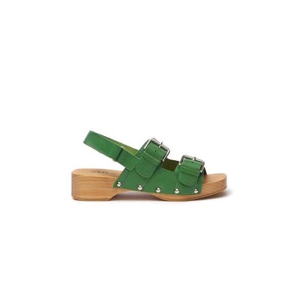 ZARA green leather and wood clogs - Picture 10 of 10